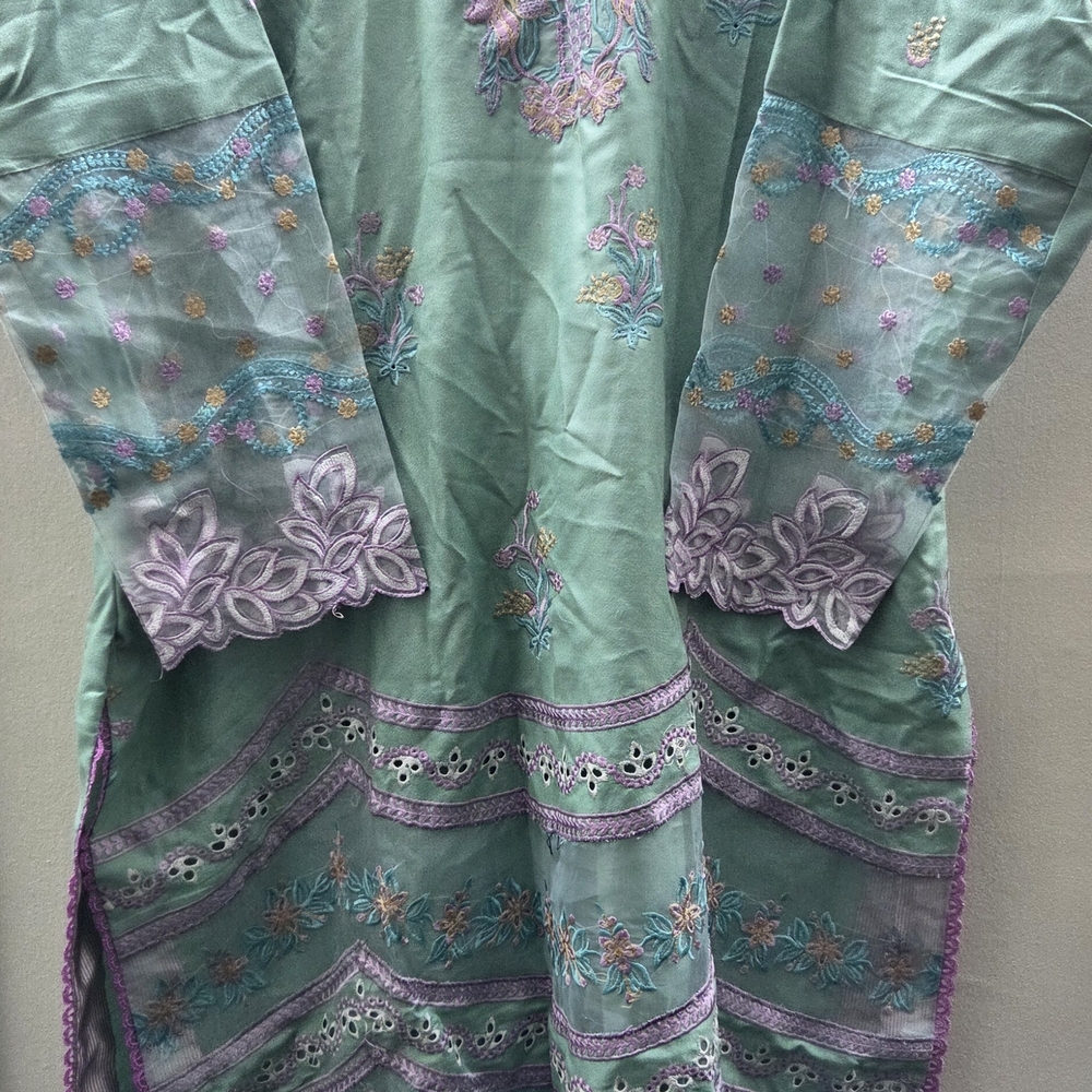 Embroidered Mint Green & Lavender Tunic
